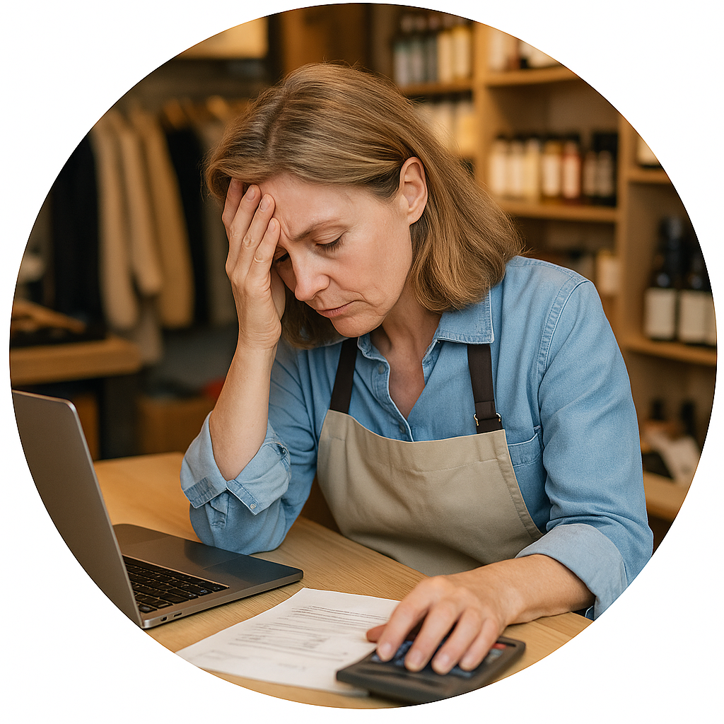 Stressed retail shop owner looking at business rates bill