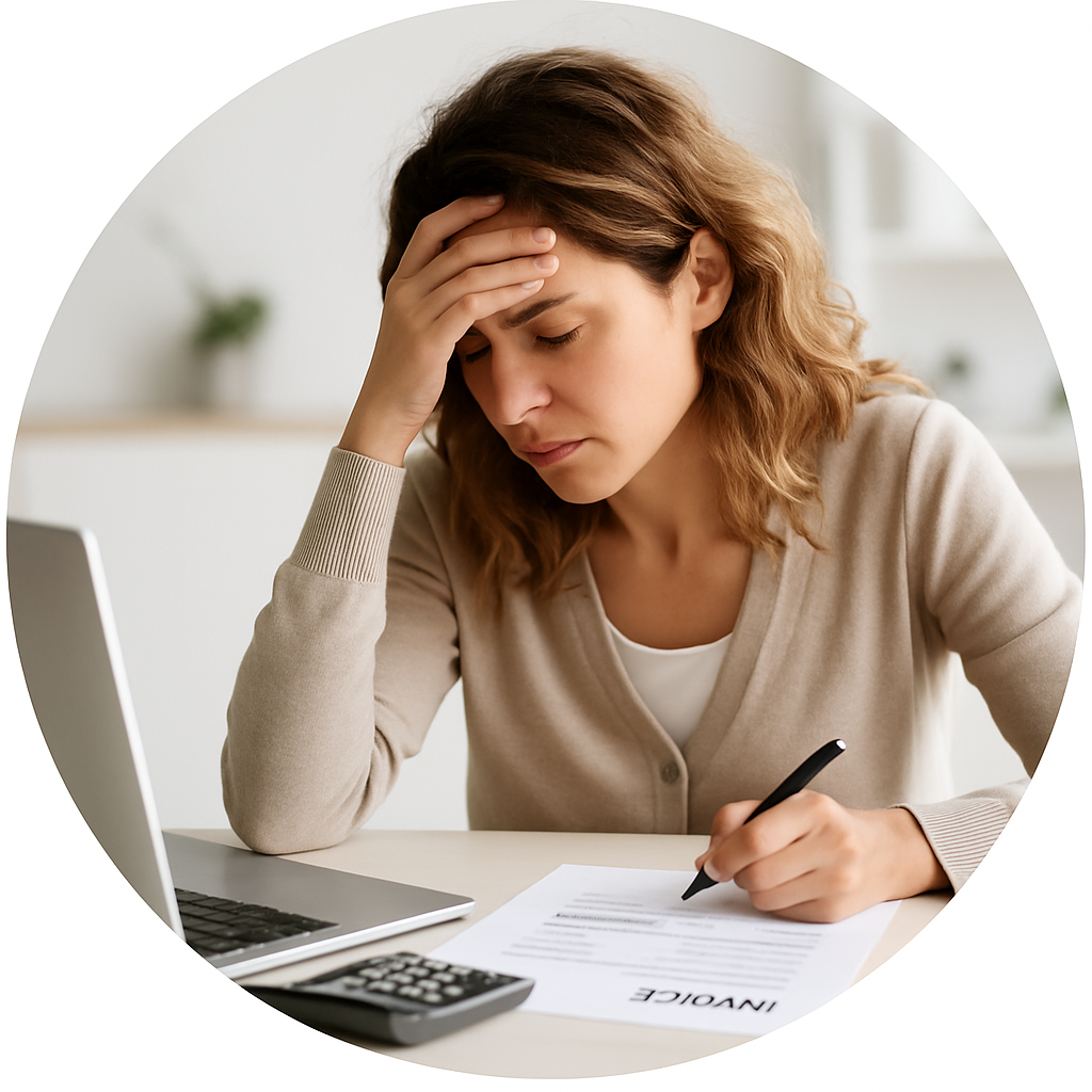Creative professional feeling overwhelmed about late invoice payments