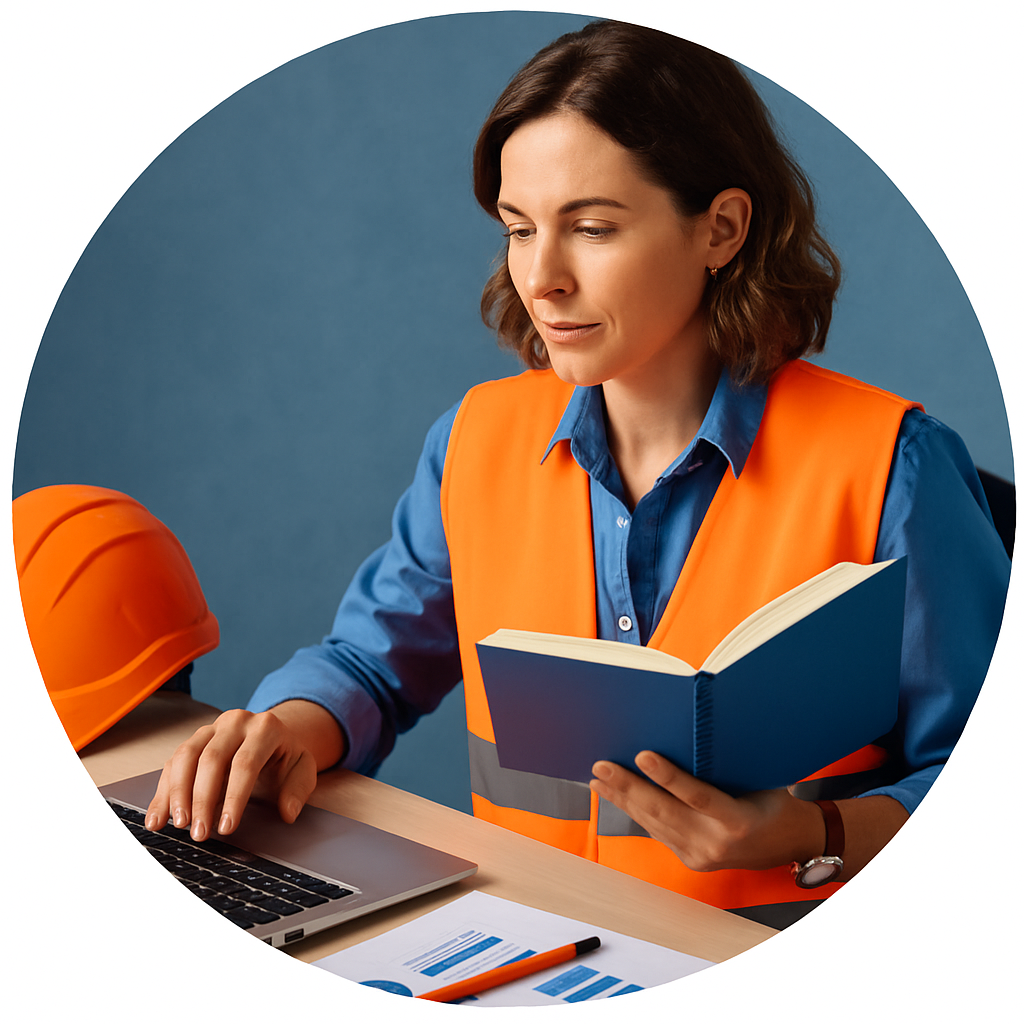 Builder reviewing financial records on laptop