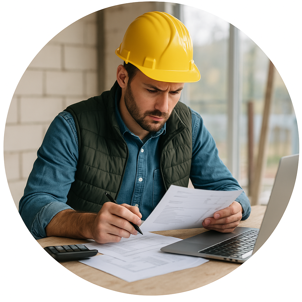 Builder reviewing expenses and allowable deductions