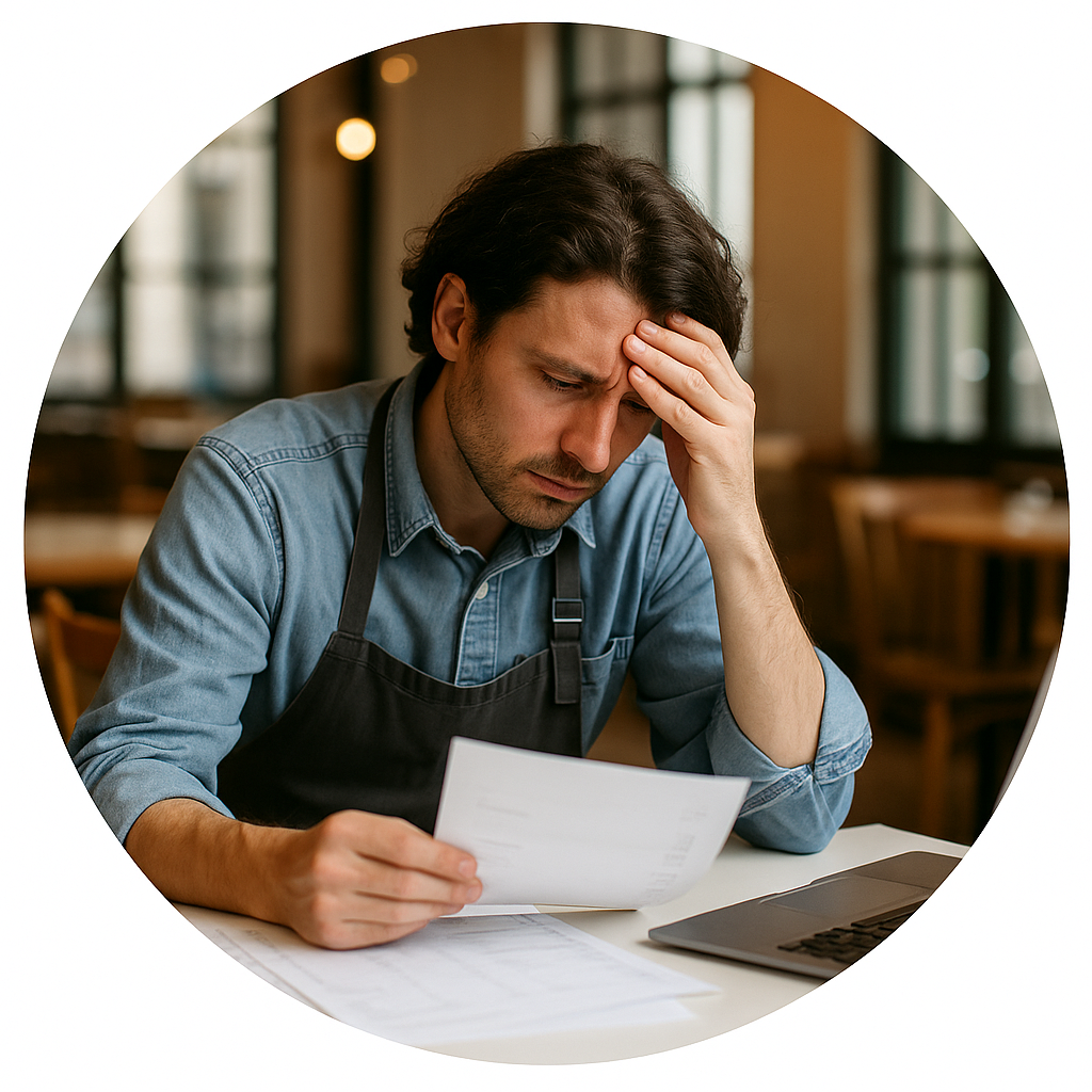 Restaurant owner looking over expenses and worried about cash flow