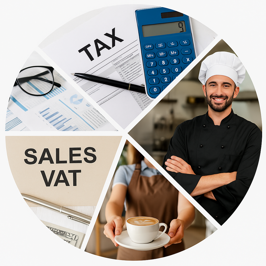 Chef reviewing tax planning documents with accountant
